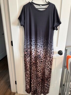 Ombre Leopard Print Maxi Dress - Black and Brown